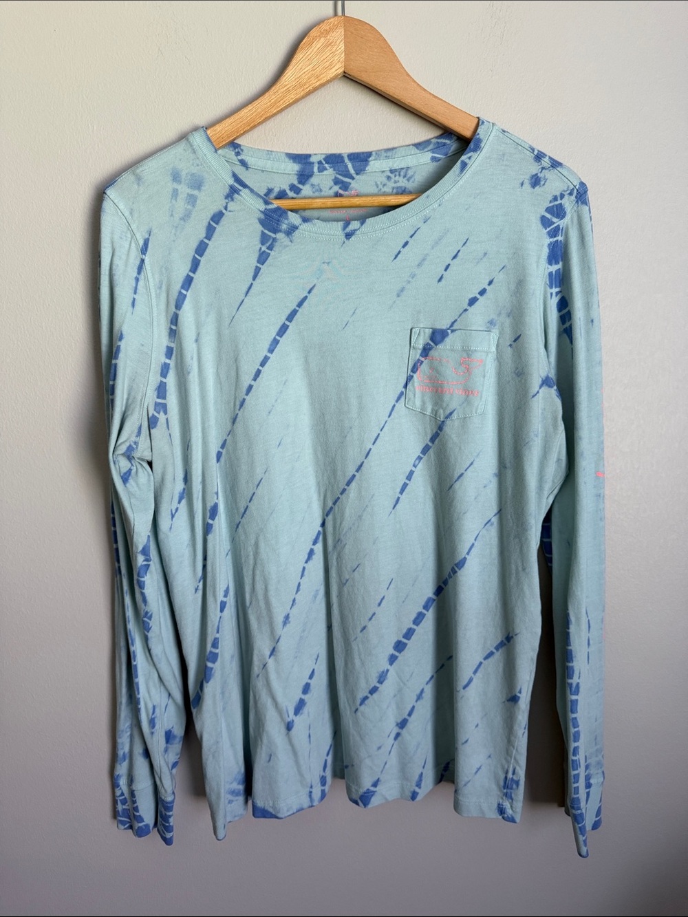 Vineyard Vines Sky Blue & Navy Tie-Dye Long Sleeve Pocket Tee